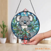 Koala Stained Glass Suncatcher Cute Australian Animal Window Hanging Round Wildlife Panel Decor Gift for Nature Lovers